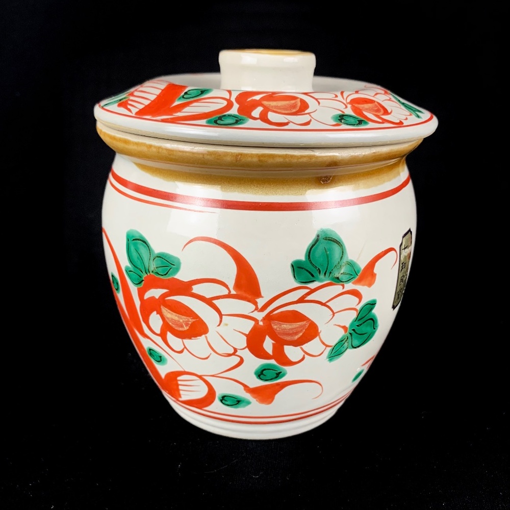 Japanese Pickle Jar with Lid Handpainted